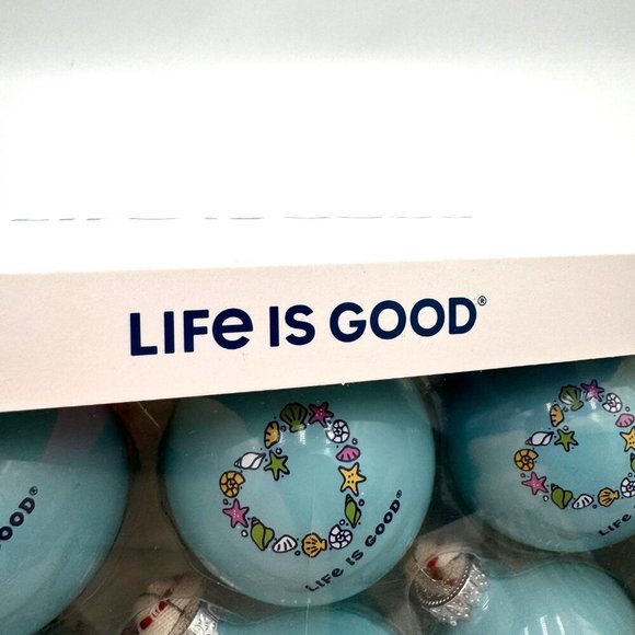 Life Is Good 6 Blue Ornament Balls Red Heart Seashell Heart Decor Christmas - Picture 2 of 9